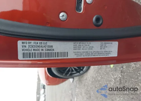 2020 Dodge Challenger Sxt z USA, uszkodzony, nr VIN 2C3CDZAG4LH213586